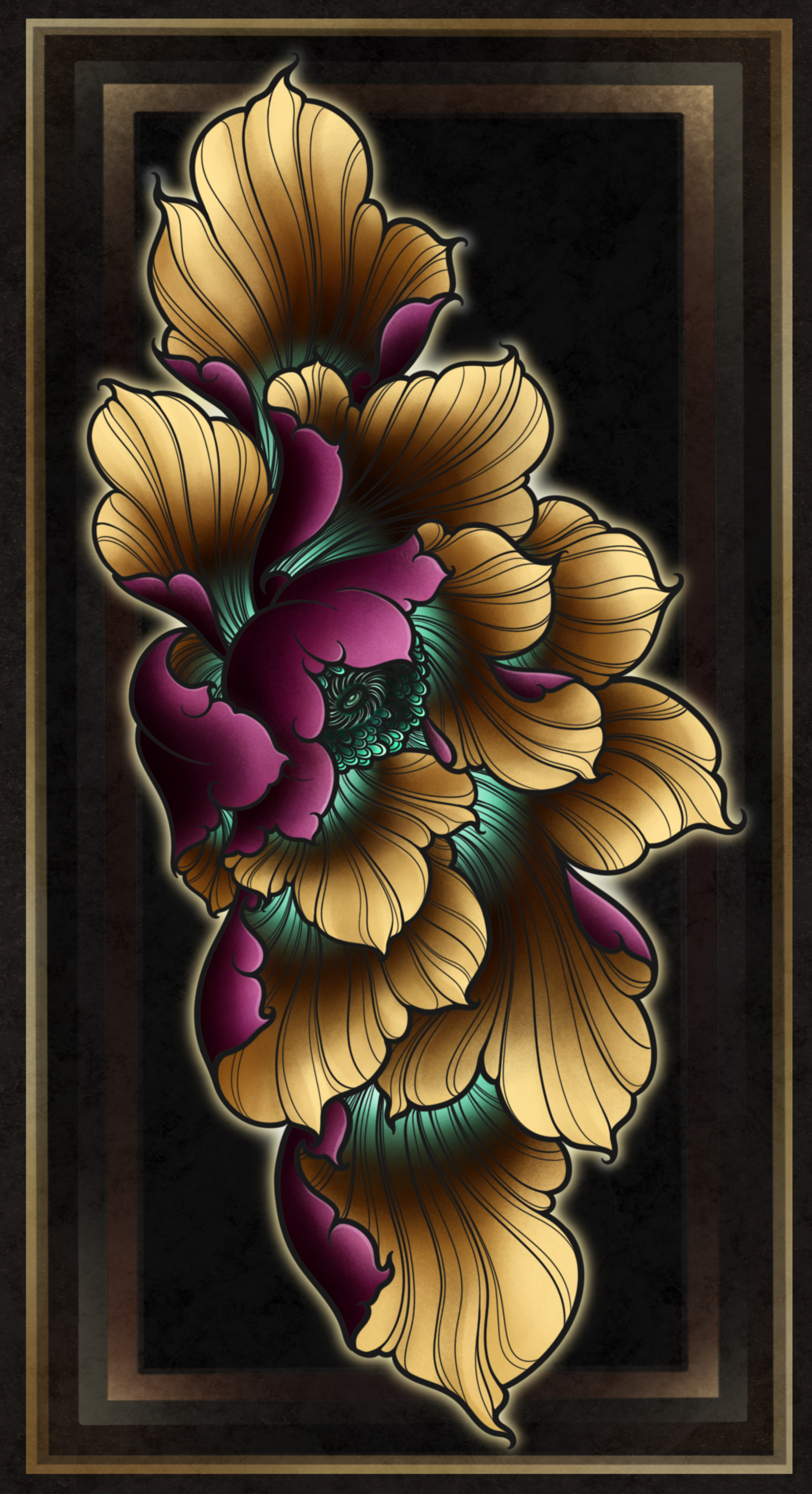 Gold Peony - 18X36 Print Size